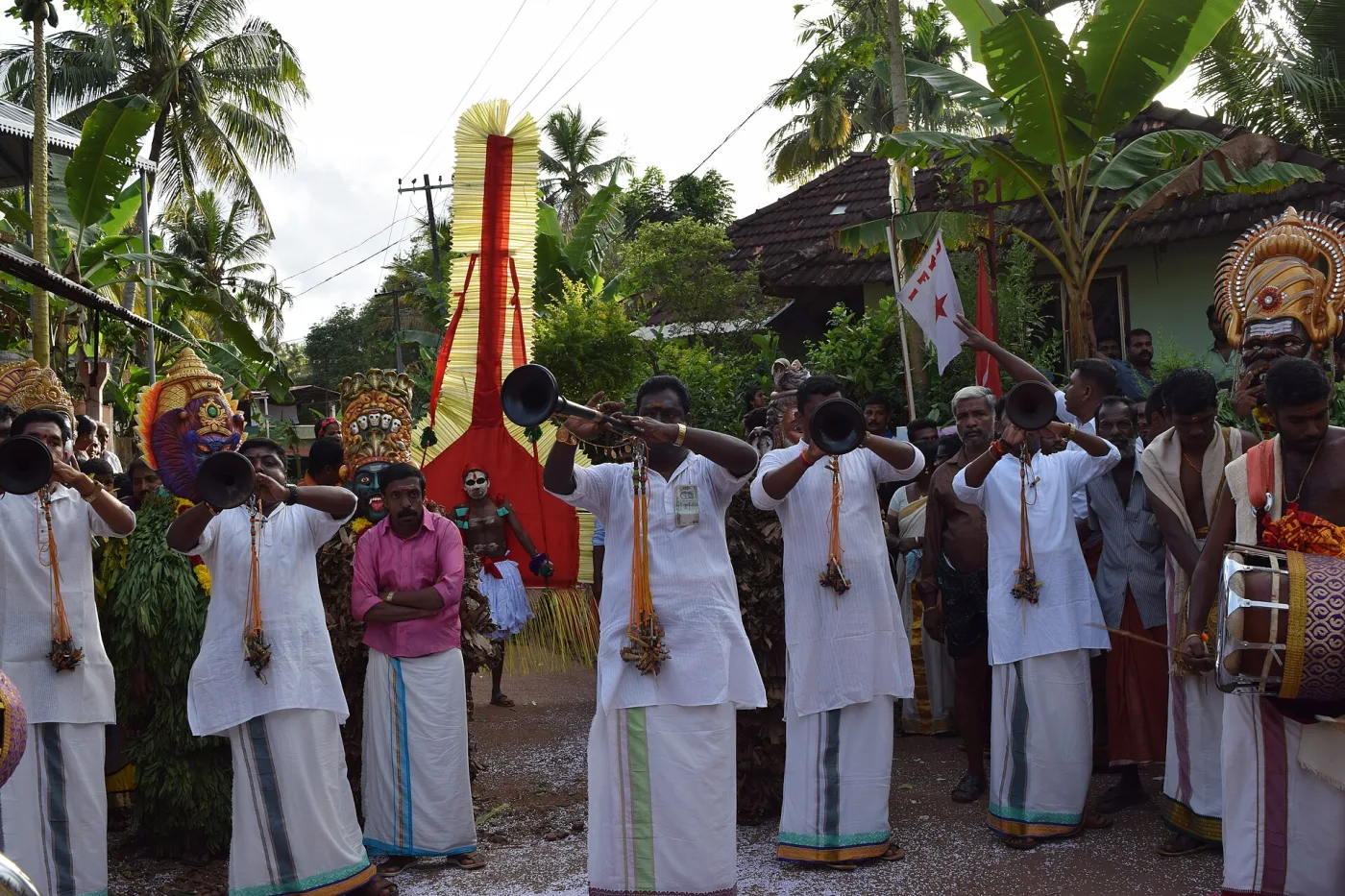 Kummatti performers at Urakam, Thrissur during Onam.