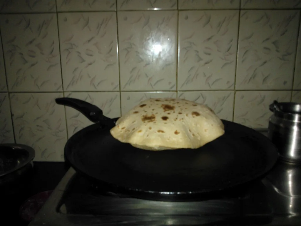 Chapathi puffing on a hot tawa.